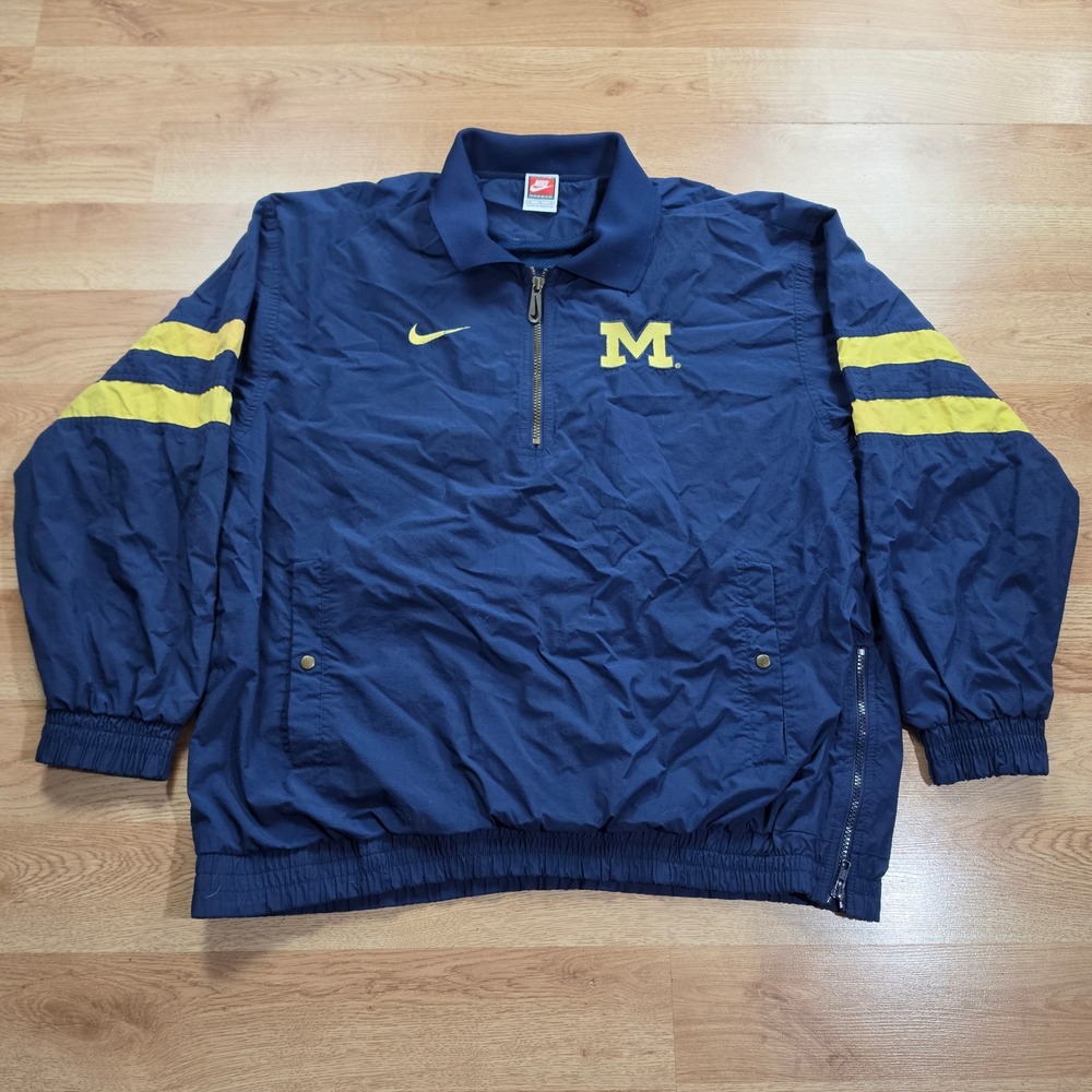 Vtg Nike Michigan Windbreaker Mens Medium 1/4 Zip Pullover Jacket Navy Blue 90s